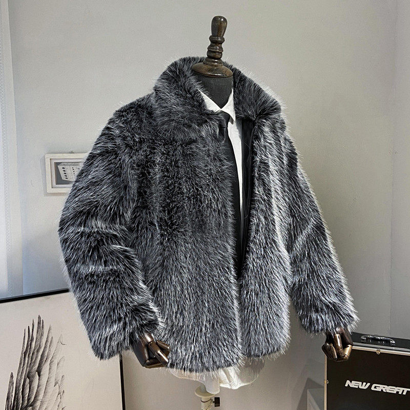 2024 가을 겨울 남성 여우 모피 자켓 캐주얼 패션 기질 따뜻한 모피 두꺼운 따뜻한 비즈니스 윈드 브레이커