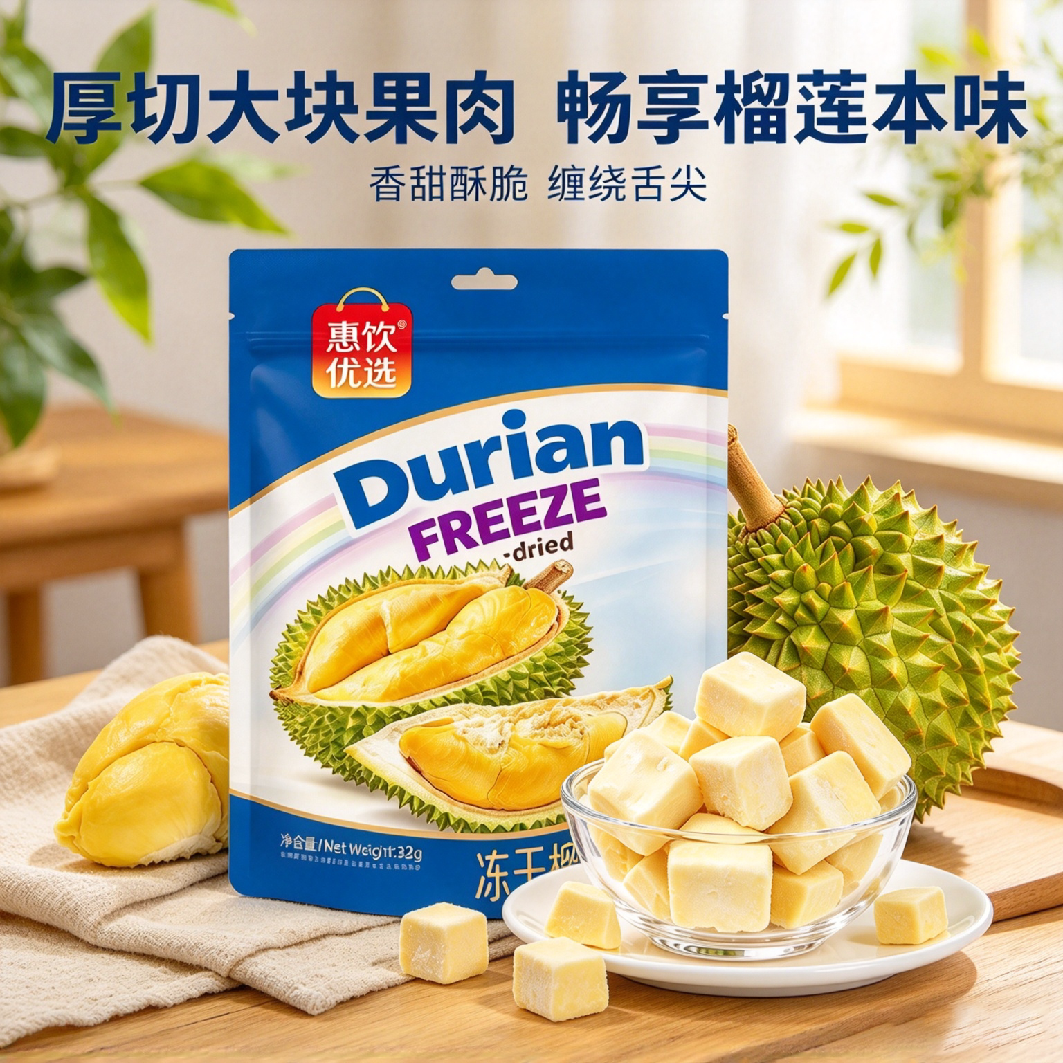 昌茂冻干榴莲32g妇休闲零食解馋小吃特产水果干即食榴莲脆块水果