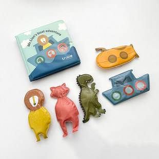 出口欧洲 TRIXIE原装动物婴幼儿洗澡书套装 洗澡玩具五个吸盘动物