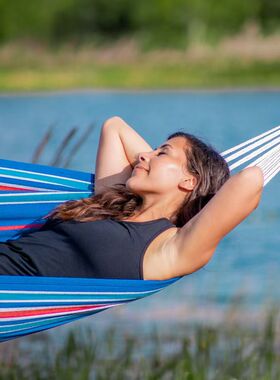 出口美国 BLISS原装棉麻蓝白条纹户外吊床 承重90KG 送收纳包