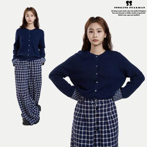 jennie宅撞色长袖毛针织衫圆领