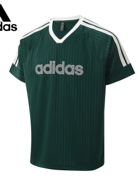 Adidas阿迪达斯男复古运动风V领短袖球衣宽松舒适休闲上衣KY2143