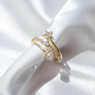 是橙橙呀｜锆石五角星戒指爱心开口设计指圈 小众食指戒均码戒子