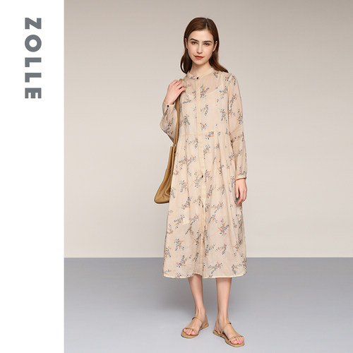 因为春季新品长袖连衣裙