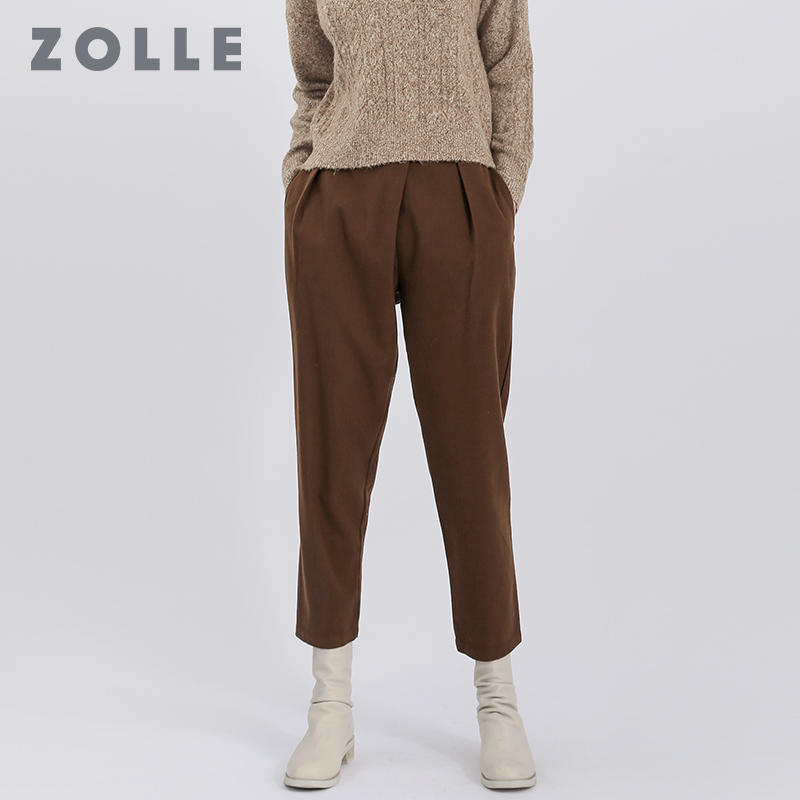 ZOLLE因为秋冬新款纯色简约小脚裤时尚百搭气质女裤子显瘦直筒裤