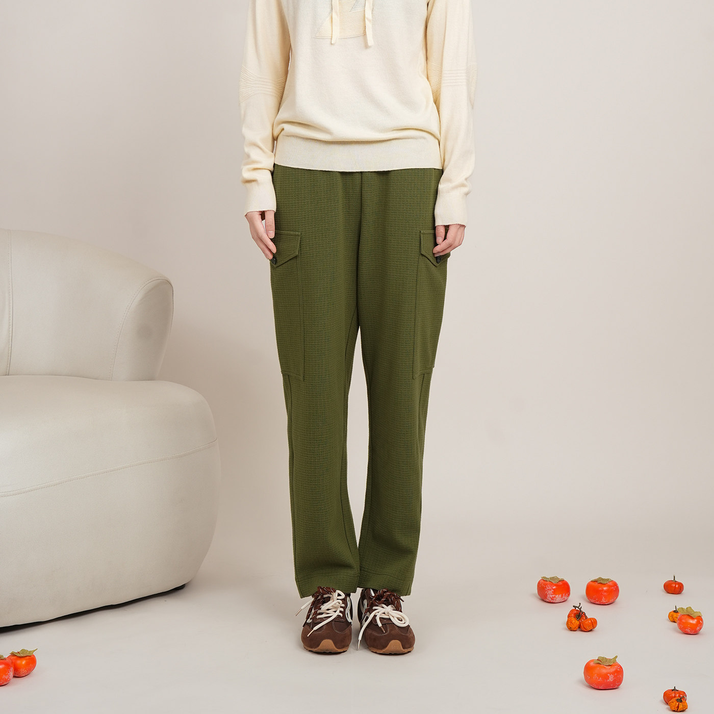 ZOLLE因为运动通勤风能量格口袋设计廓形休闲裤女25秋冬新品