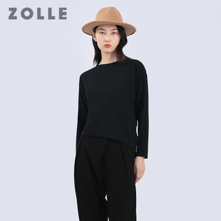 T恤 柔软舒适不规则剪裁套头简约长袖 ZOLLE因为