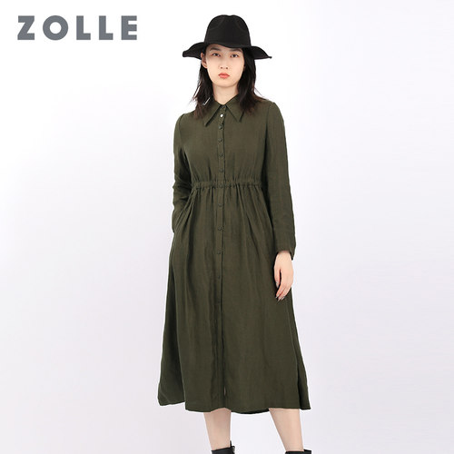 【100%亚麻】ZOLLE因为老钱风舒适百搭立扣连衣裙女春夏新品