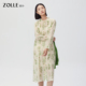 桑蚕丝 ZOLLE因为原创印花丝棉混纺连衣裙花边领连衣裙