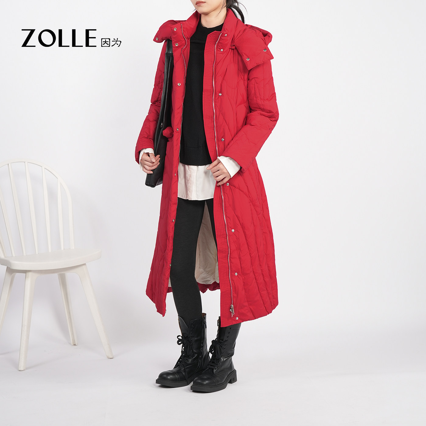 【秋冬首降】ZOLLE因为保暖中长款羽绒拼接外套大衣女25秋冬新品