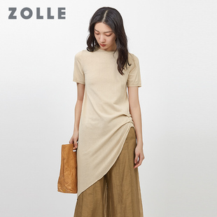 显瘦百搭针织T恤 不规则剪裁修身 ZOLLE因为