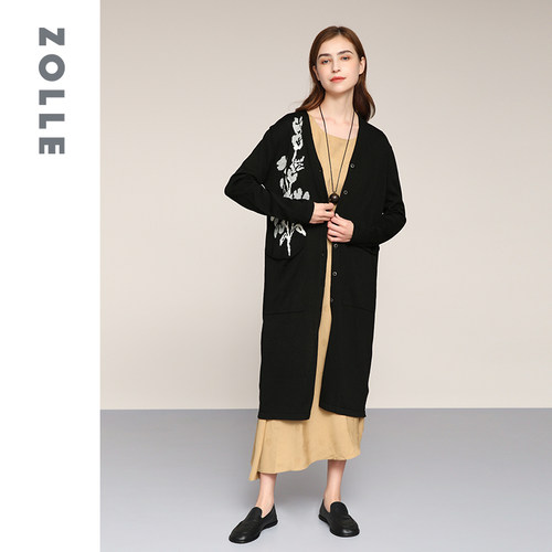 ZOLLE因为亚麻绣花极简开衫
