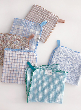 韩式格子纯棉纱布洗碗巾柔软抹布厨房吸水餐具擦拭百洁布擦手方巾