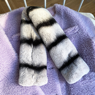 悦爱皮草獭兔毛围巾女双面整皮仿龙猫色加厚保暖可爱时尚 兔毛围脖