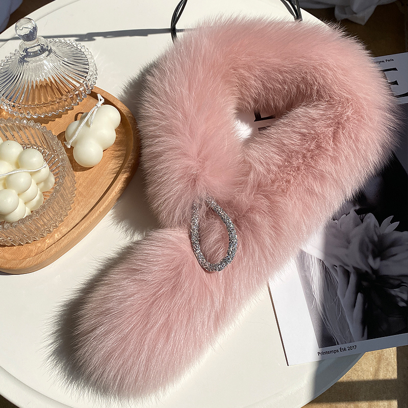 双面冬季镶钻奢华女士围巾狐狸毛