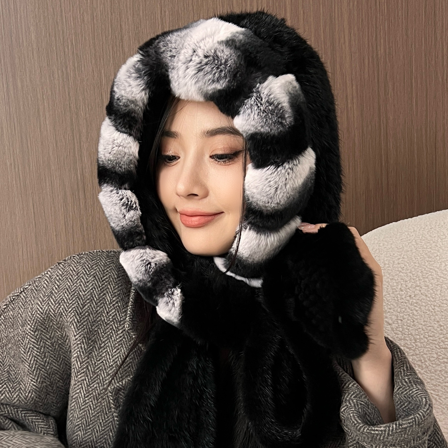 风雪帽围巾披肩三用围脖