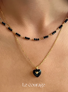 Le courage 法式复古优雅黑晶石手工隔珠链项链素链锁骨链