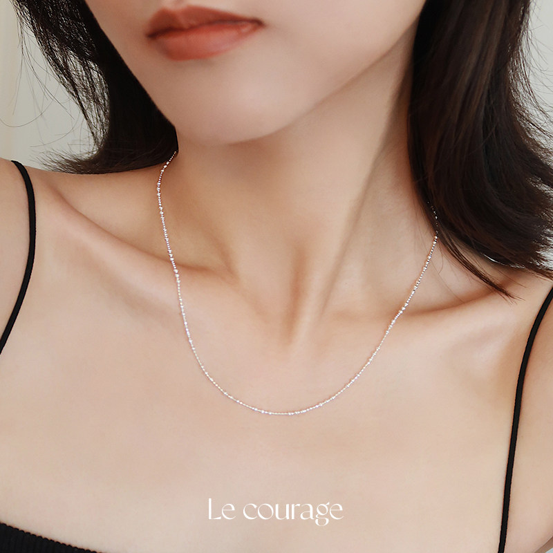 Le courage 清冷感车花圆珠项链S925通体银素链锁骨链 可戴洗澡