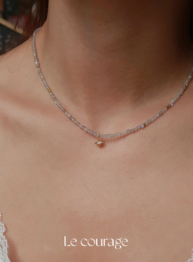 Le courage | 小众设计天然月光石串珠项链六芒星锆石吊坠锁骨链