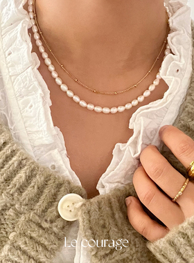 Le courage 法式复古优质天然淡水珍珠圆珠链双层叠戴18K金项链