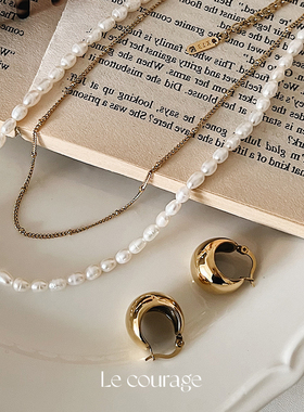 Le courage 法式复古chic时髦设计圆球形18K金耳环925防过敏耳饰