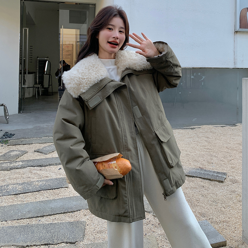 露思同款羊羔绒工装小个子中长款派克服冲锋衣外套6120P235K368