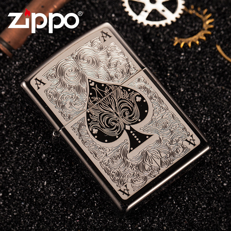 ZIPPO原装正品打火机 黑冰雕刻暗花幺点 28323 黑桃A专柜正版美国