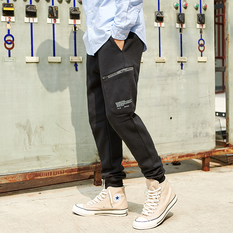 潮牌男士卫裤潮流束脚运动工装休闲裤春秋冬长裤反光印花香港代购