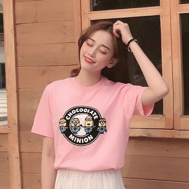 女生夏季纯棉短袖T恤香港潮牌CHOCOOLATE小黄人学生情侣字母1144