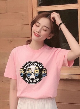 女生夏季纯棉短袖T恤香港潮牌CHOCOOLATE小黄人学生情侣字母1144