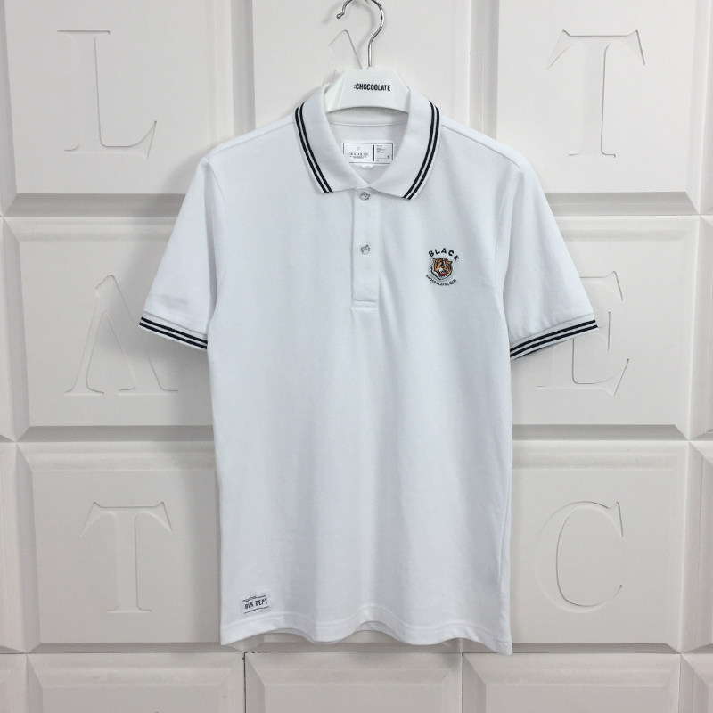 it潮牌chocoolate2023春夏男装虎头字母标条纹边合体短袖polo1118