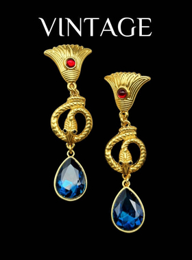 Vintage中古复刻灵蛇水滴琉璃高级感气质925银针耳钉网红个性夸张