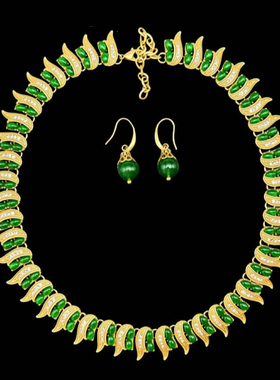 中古Vintag电镀真金重工宫廷风复古优雅气质项链耳饰套装高级感