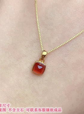 S925银方形吊坠空托轻奢高级感