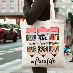 教师节礼物趣味印花帆布包 大容量托特包 老师日常通勤帆布包