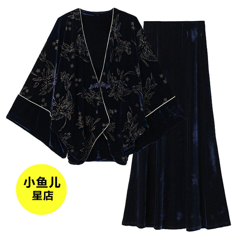 高端版复古新中式国风套装秋季新款高端钉珠丝绒宽松外套半裙女装,女装/女士精品,汉服套装,淘宝优惠券,粉丝福利购,淘宝优惠卷