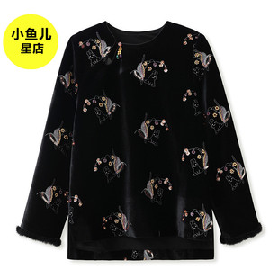 高端版秋冬款复古新中式国风轻奢衬衫高级气质丝绒绣花刺绣上衣女