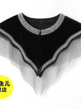 高端版春夏国风复古新款百搭旗袍礼服时尚桑蚕丝流苏设计黑色披肩