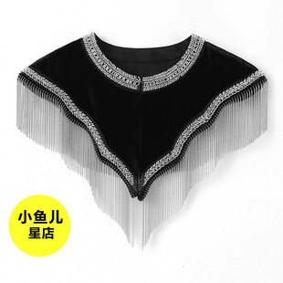 桑蚕丝流苏设计黑色披肩 百搭旗袍礼服时尚 高端版 春夏国风复古新款