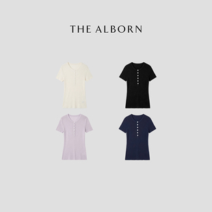 奥莉酱THE ALBORN·天丝醋纤亚麻混纺短袖针织衫