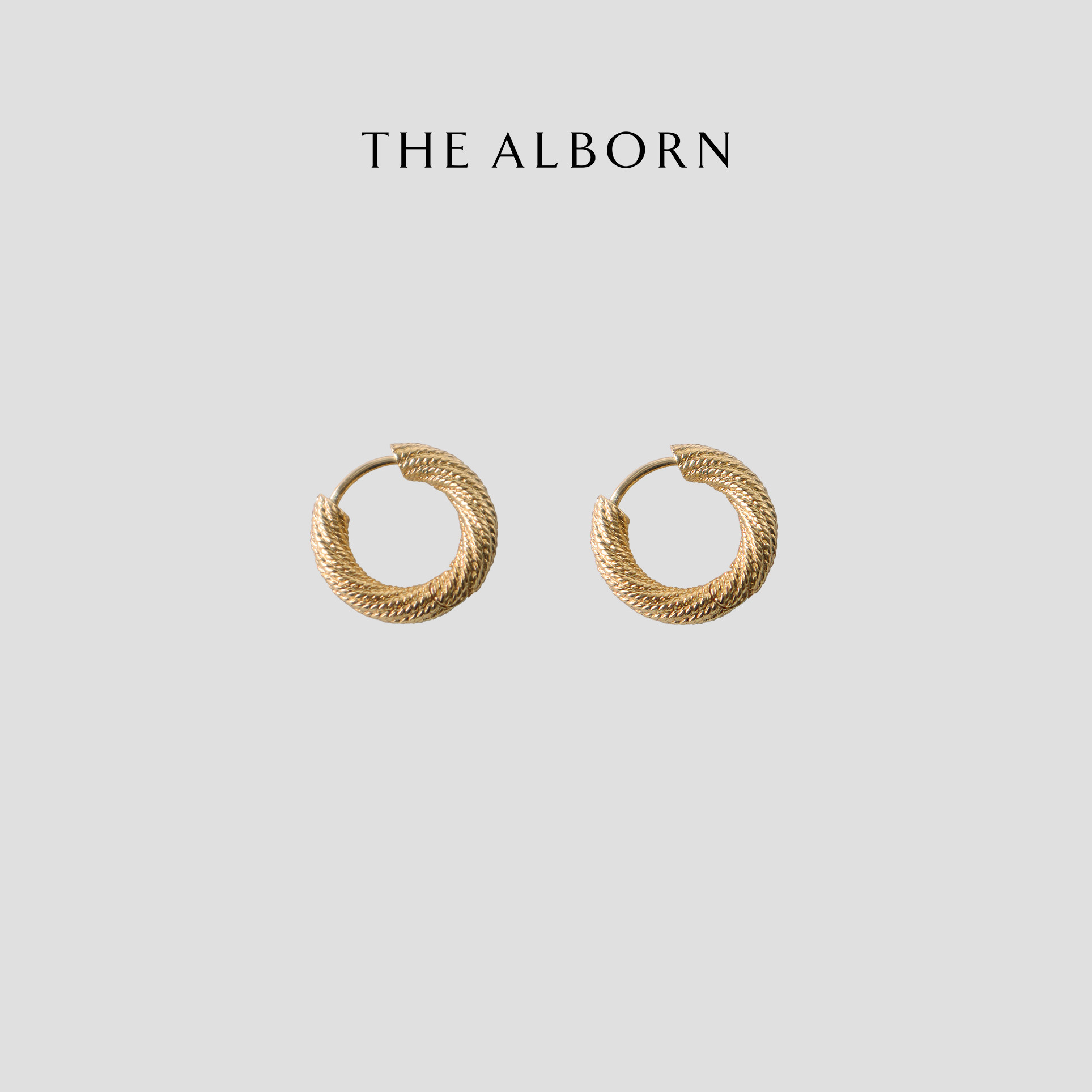 奥莉酱THE ALBORN&middot;欧美简约麻花纹路肌理黄铜电镀圆形耳环耳饰