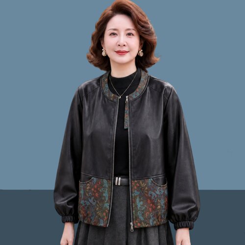 妈妈春秋装洋气减龄百搭pu皮外套