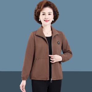 高档妈妈装春秋新款长袖上衣夹克衫新款中老年女装宽松显瘦短外套