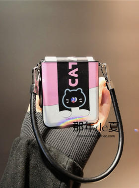黑色猫适用华为pocket2手机壳purax硬nova三星zflip7 5 6简约vivox皮p50 oppofindn3n2女w24荣耀v小米mixflip
