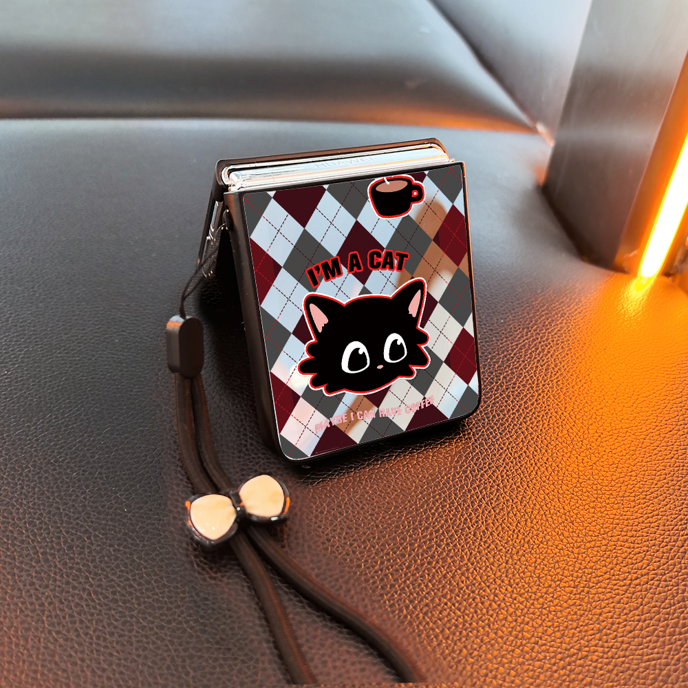 菱格黑猫适用小米mixflip华为purax手机壳pocket2磨砂novaflip三星zflip7654卡通vivox可爱oppofindn3n2女p50