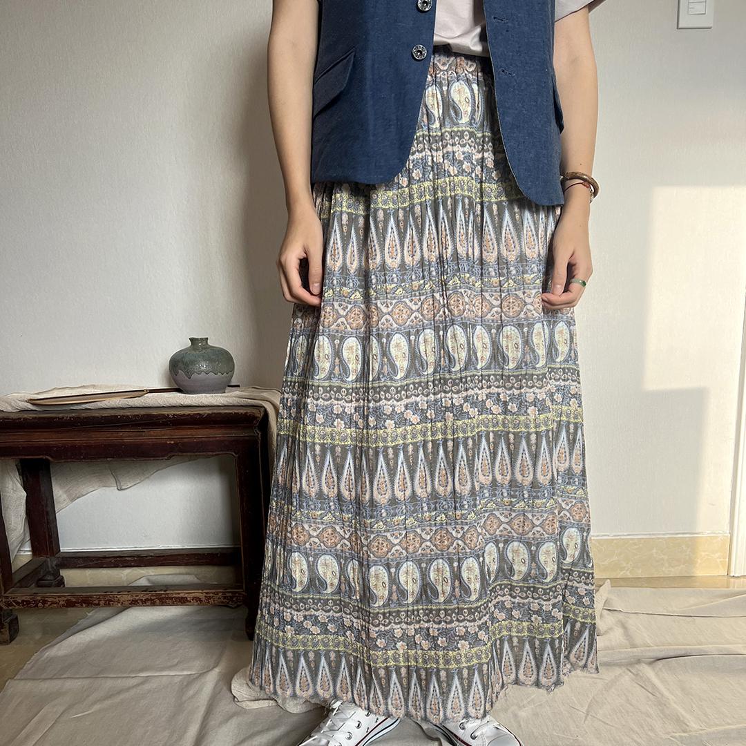 日本进口面料民族风波西米亚纯棉背带群半身裙复古混搭