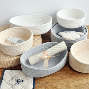 手工 环保棉线编织篮零食杂物筐 化妆品收纳筐桌面钥匙茶几收纳篮