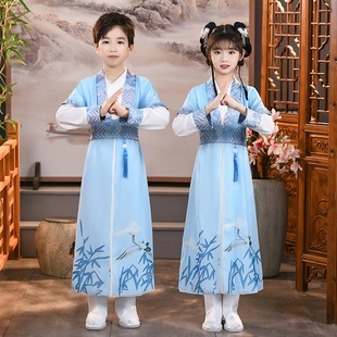 儿童国学服古装汉服女童男童三字经弟子规开笔礼表演书童演出服