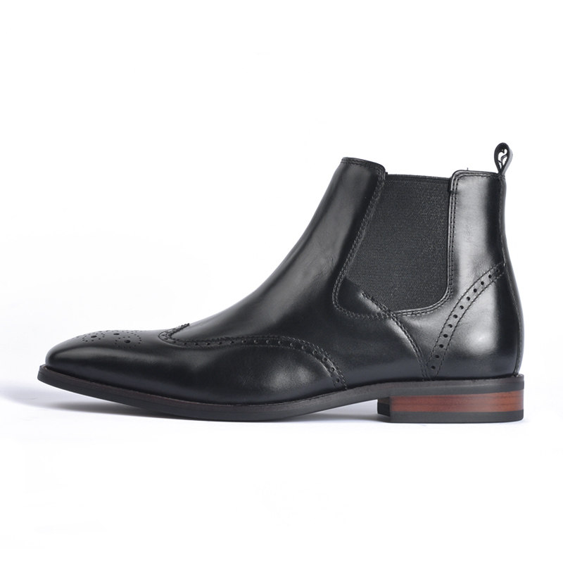 ITALIAN SLENDER VERSION GENUINE LEATHER BRITISH MENS CHELSEA BOOTS TREND BULLOCK ENGRAVED MENS BOOTS SQUARE TOE COWHIDE BOOTS
