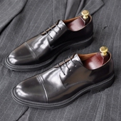 商务休闲皮鞋 圆头厚底增高工装 男鞋 手工真皮男士 潮流英伦牛皮鞋
